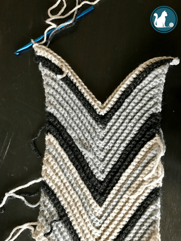 striped crochet chevron in process
