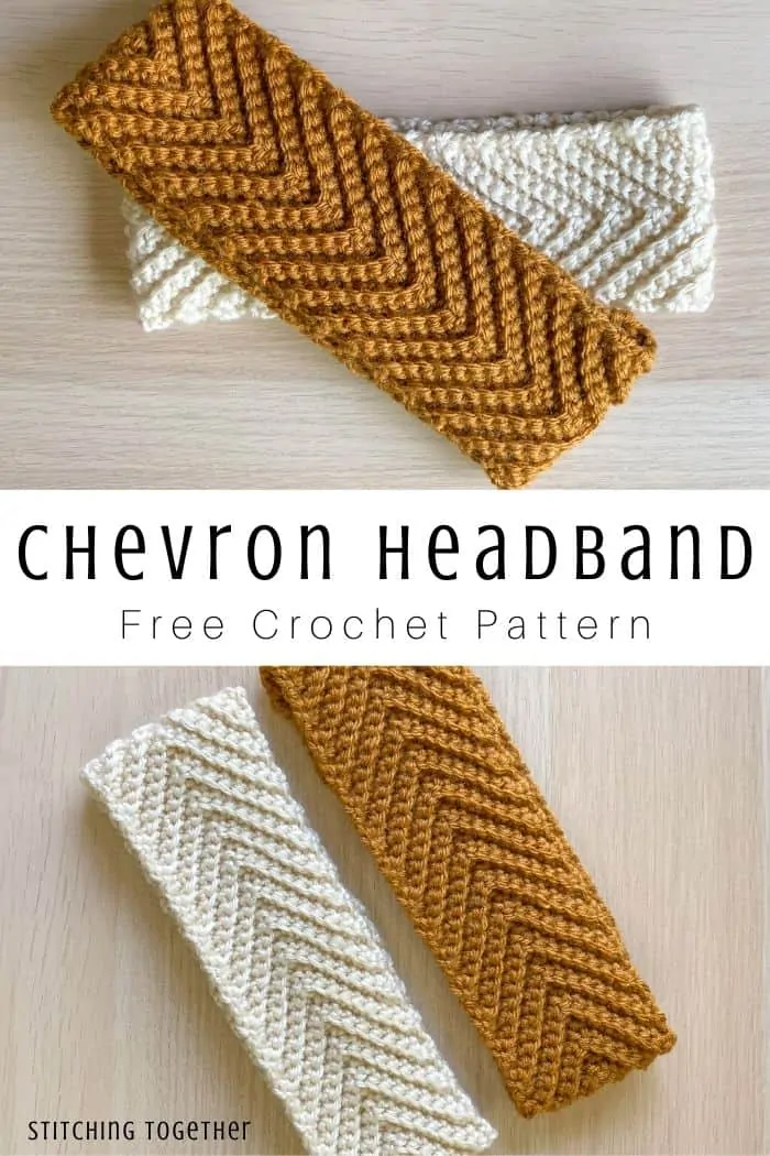collage of chevron crochet headbands