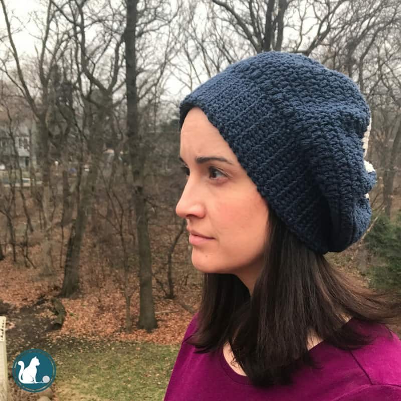 Looking for an easy and free pattern for a crochet slouchy hat? Visit the blog to get the crochet pattern for free and start yours today!