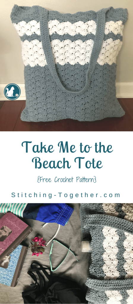 graphic pin image of take me to the beach crochet tote