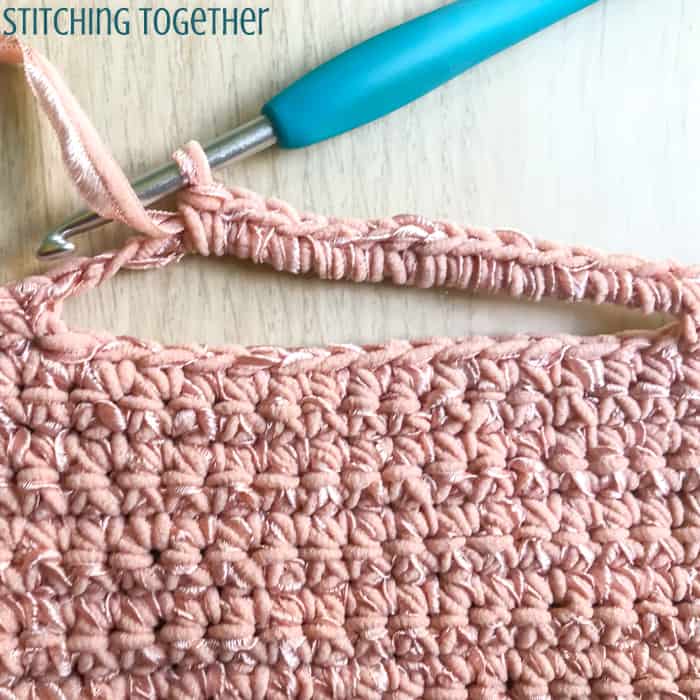 single crochet stitches around a crochet chain