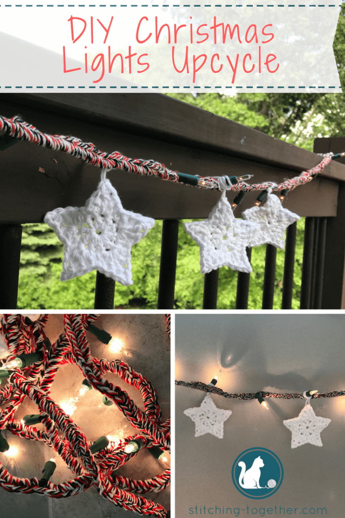 DIY upcycle those old Christmas lights with a ball of yarn! Great for holidays, parties, or deck decor.