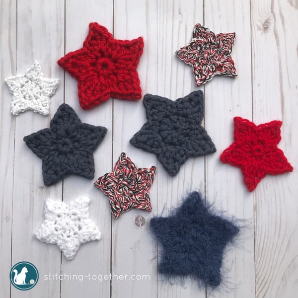 simple crochet star in red, white, and blue