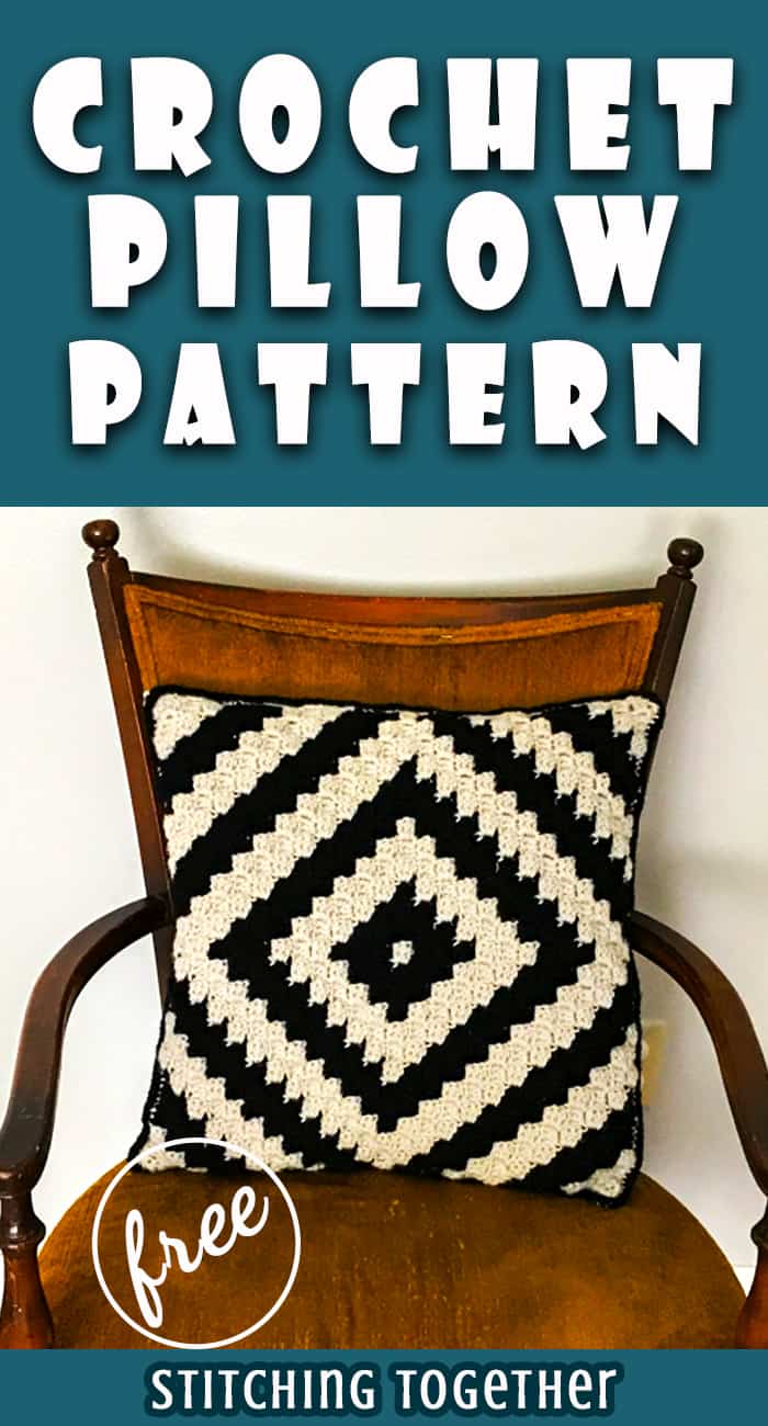 modern crochet pillow done in black and ivory pin image