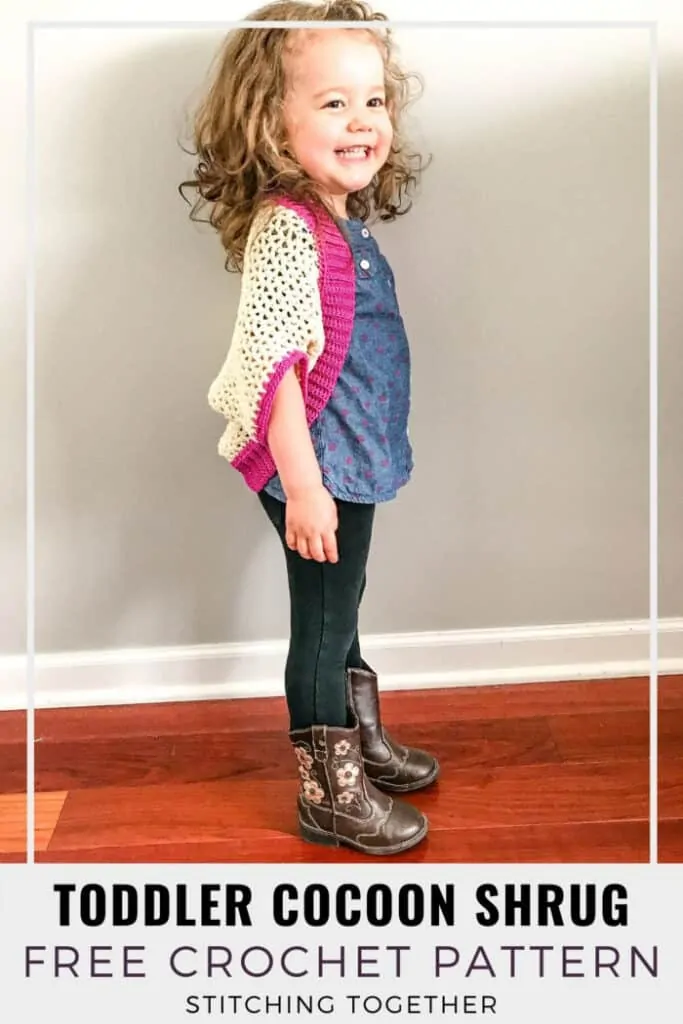 girl wearing pink rectangle crochet shrug