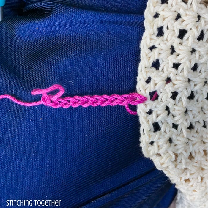 chain to start adding pink crochet ribbing