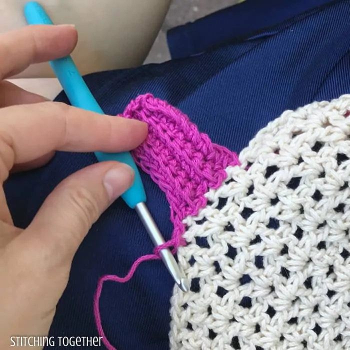 in process of adding crochet ribbing