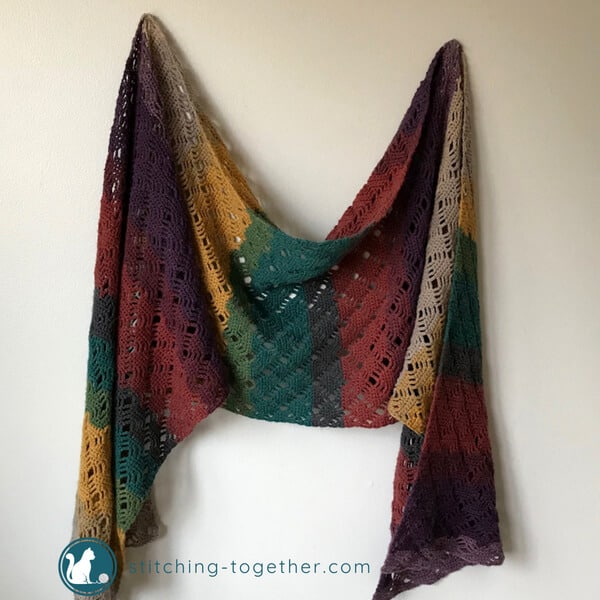colorful Crochet Scarf hanging 