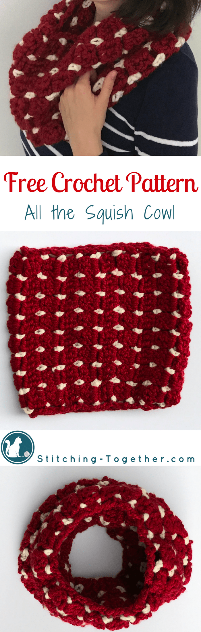 Squishy and warm crochet cowl | Free pattern for an easy crochet cowl by Stitching Together. 