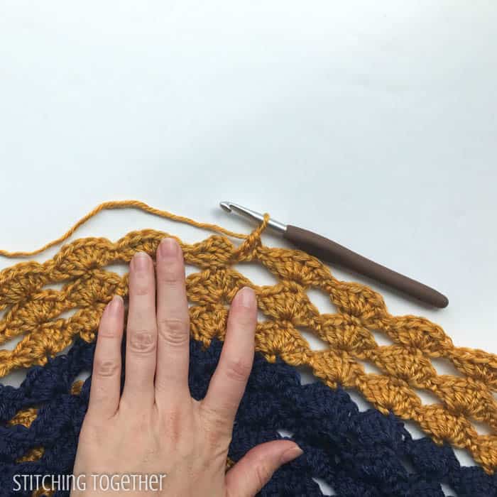 crochet diamond shell stitch in progress 