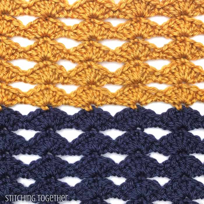 close up of crochet diamond shell stitches