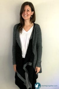 Free crochet pattern for an adorable blanket cardigan. This cardi is fashionable and functional. Made in Lion Brand Jeans Yarn it is soft, warm and comfortable. The cascading effect makes a beautiful flowing sweater.