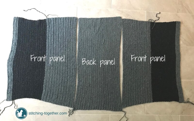 shows panels of crochet cardigan