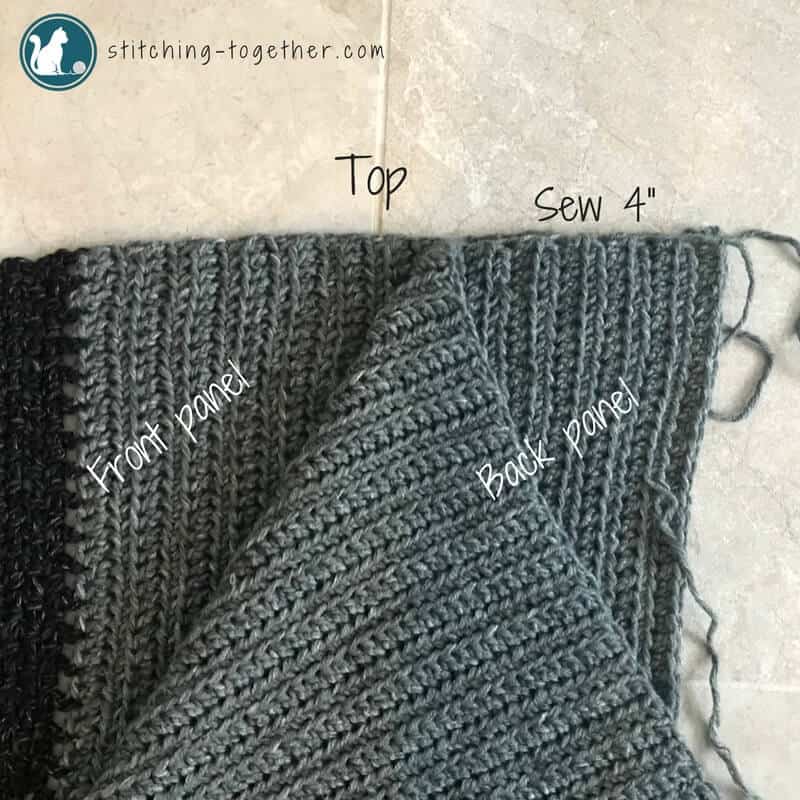 shows front and back of crochet cardi and where to seam