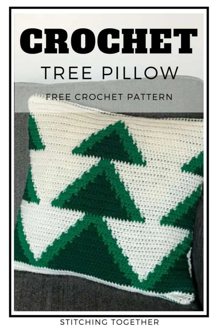 crochet pillow with 3 green christmas trees