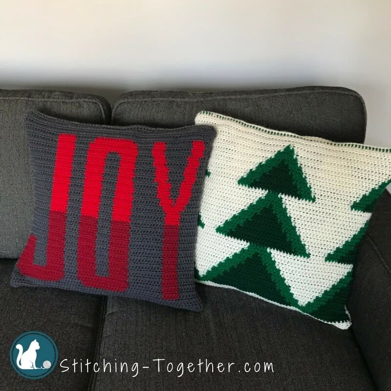 Crochet Christmas Pillow Covers Joy and Christmas Trees