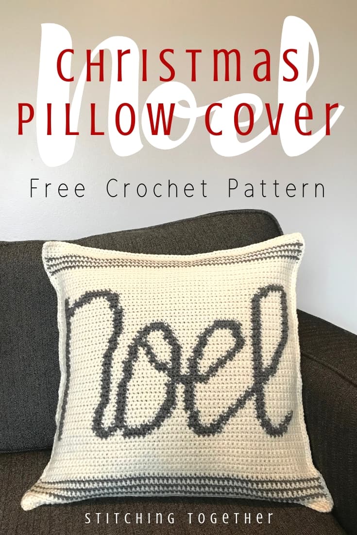 Crochet pillow cover with the word Noel pin image