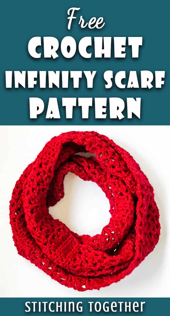 red crochet infinity scarf pin image