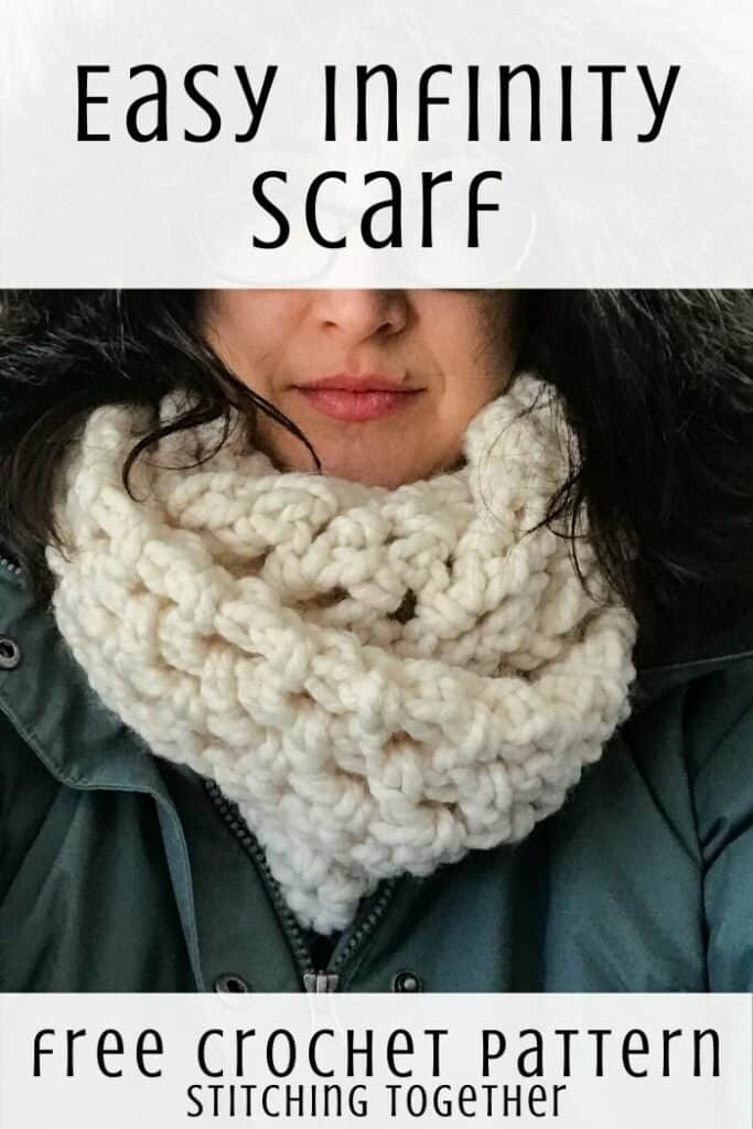 woman wearing crochet infinity scarf