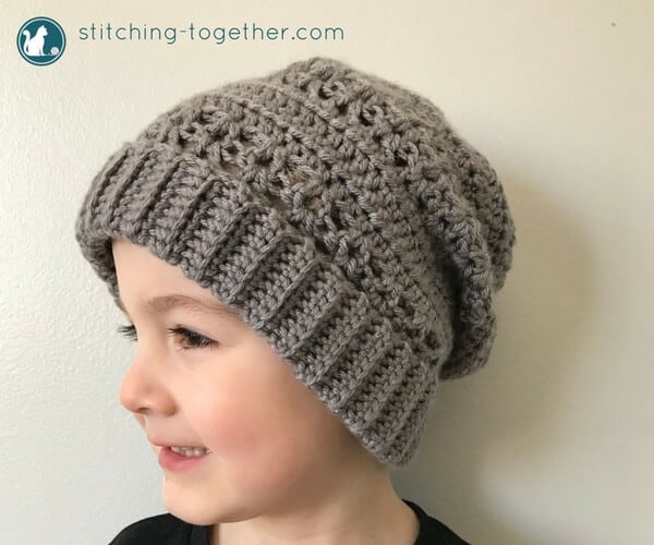 crochet slouchy hat on a child