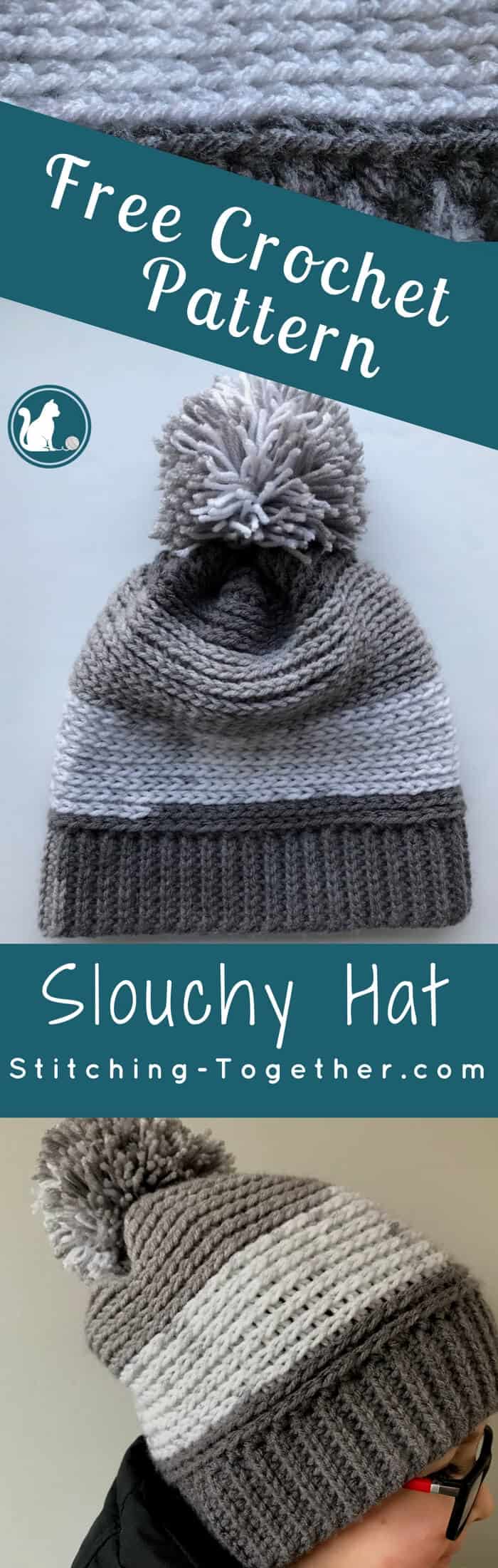 Chec out this free pattern for a crochet slouchy hat perfect for kids! Super easy to make slouchy beanie extra fun in Premier Yarn Sweet Rolls. The pom pom adds the perfect touch! 