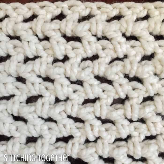 close up of stitches used in the beginner crochet infinity scarf