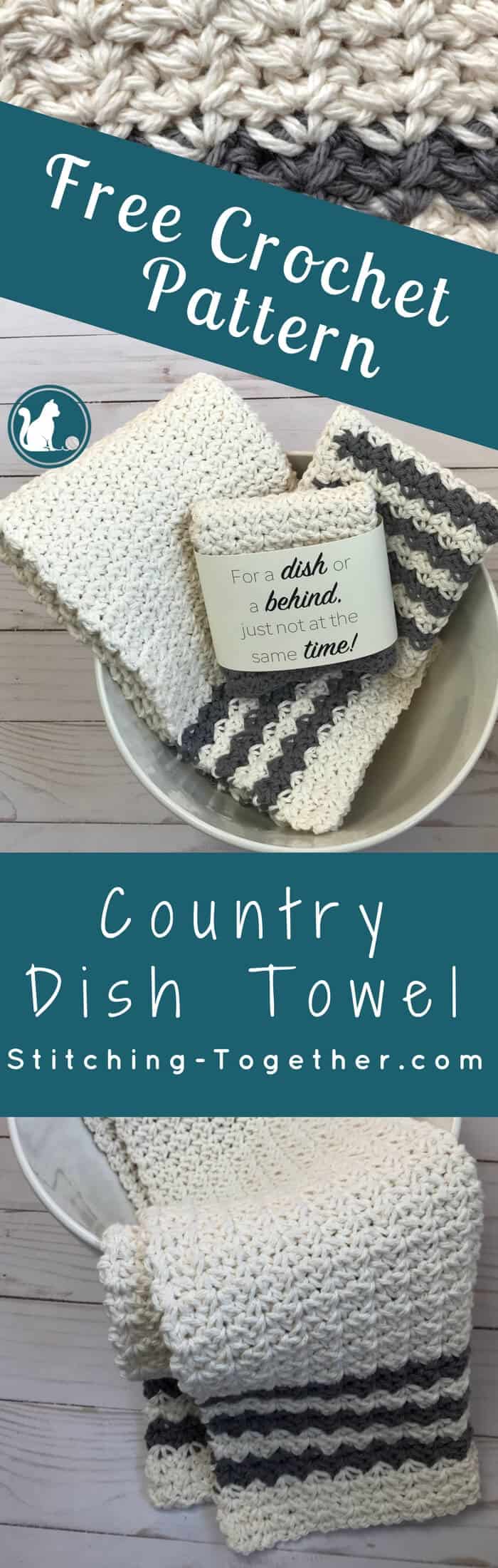 Free crochet pattern for this modern farmhouse dish towel. Add diy rustic style to your kitchen or bathroom.