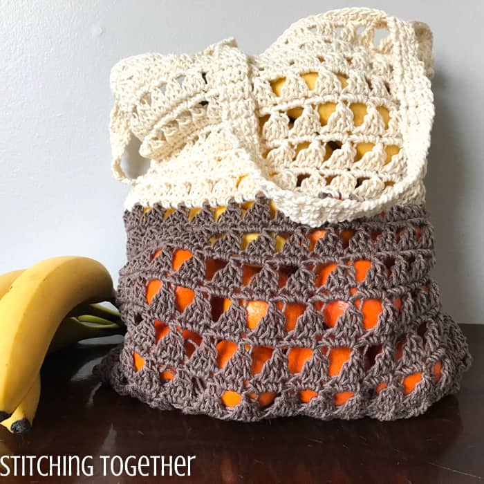 crochet grocery bag filled with fruit