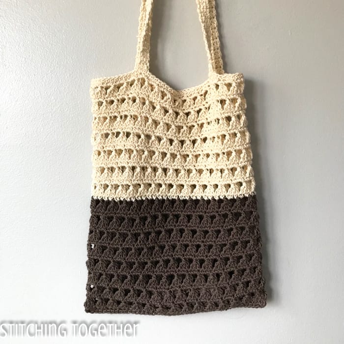 reusable crochet grocery bag hanging