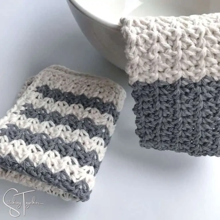 gray and white farmhouse crochet dishcloths