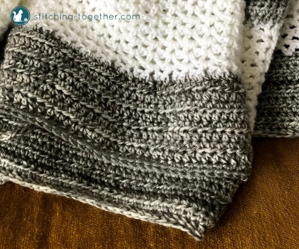 Close up of half double crochet v stitch crochet blanket