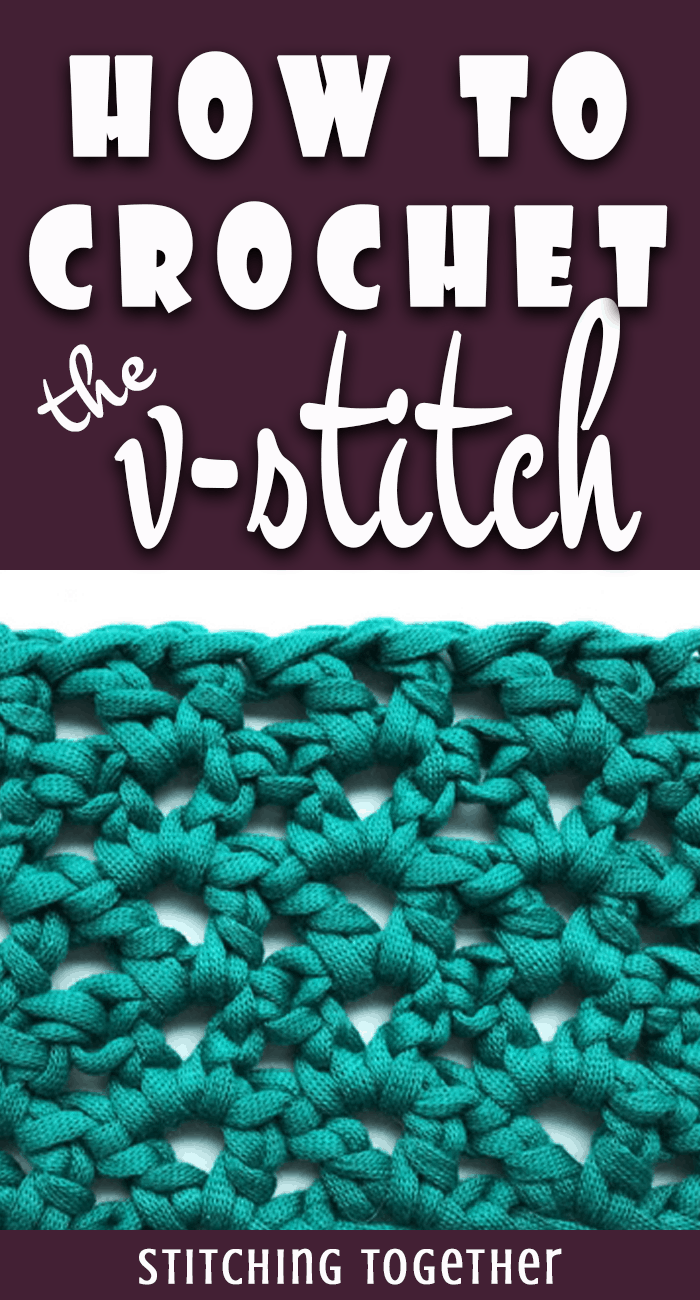 crochet v stitch close up with text
