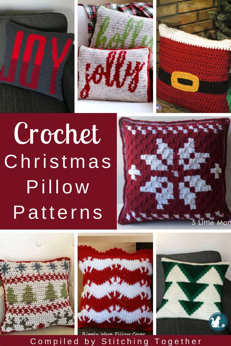 collage pin image of beautiful crochet Christmas cushions