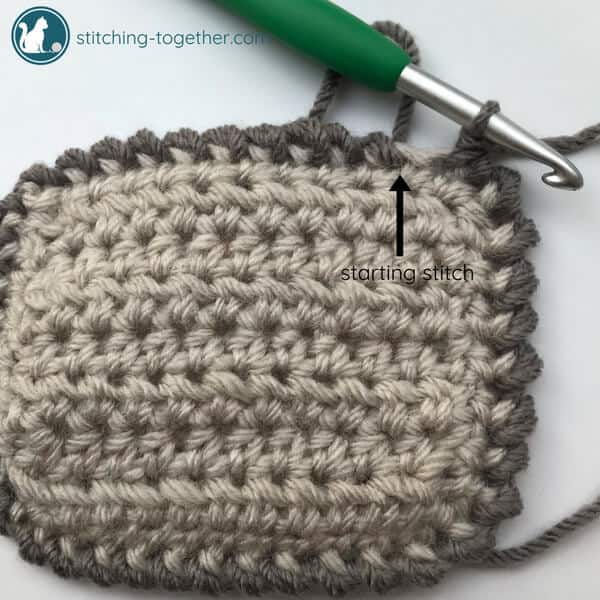 showing first stitch of reverse single crochet