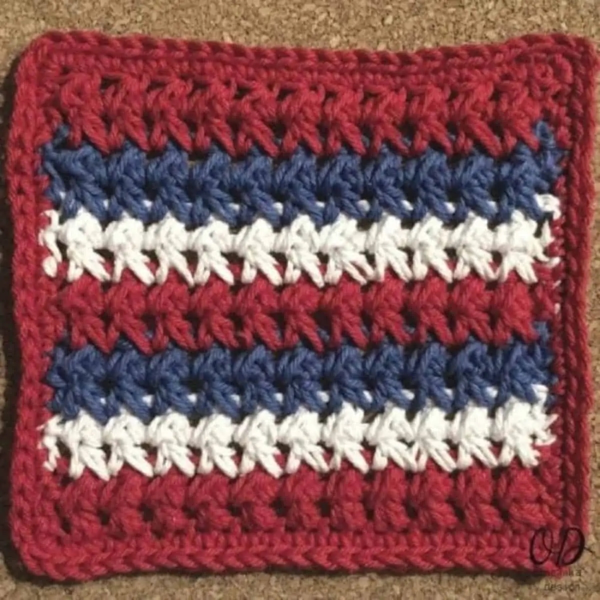 red white and blue striped square crochet swatch