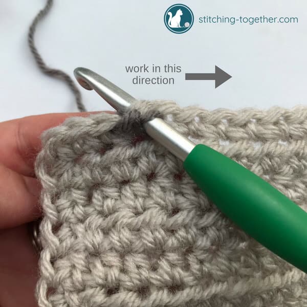 start reverse single crochet in the stitch before