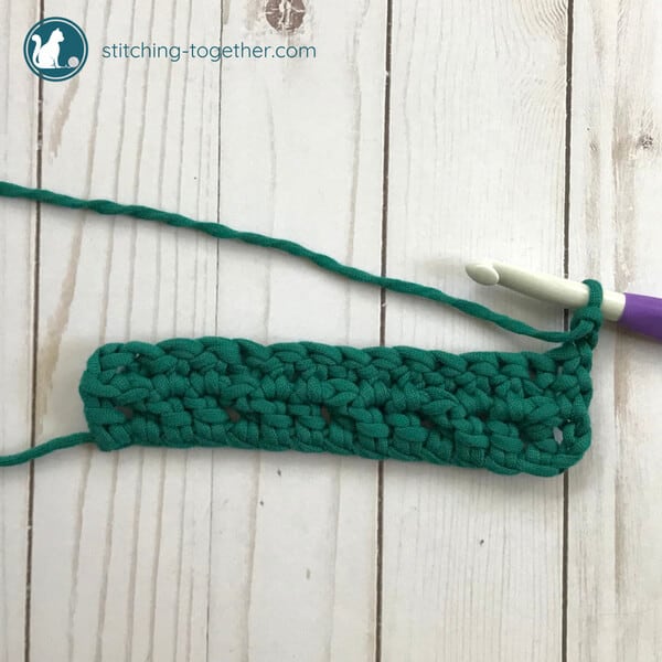Start of row 3 for the waffle stitch tutorial