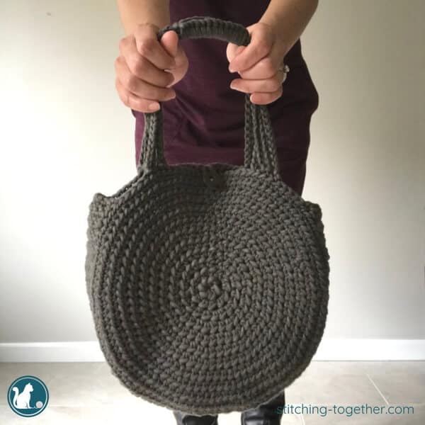 Close up of crochet circle purse
