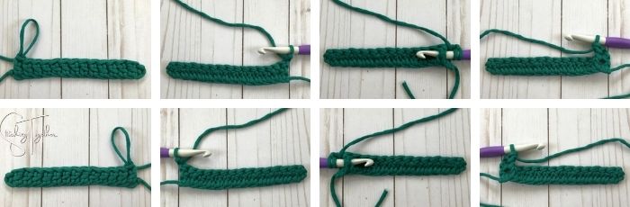 collage image of steps to crochet the waffle stitch