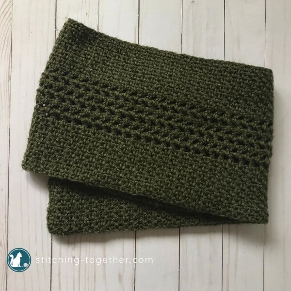 green Crochet Moss stitch scarf folded