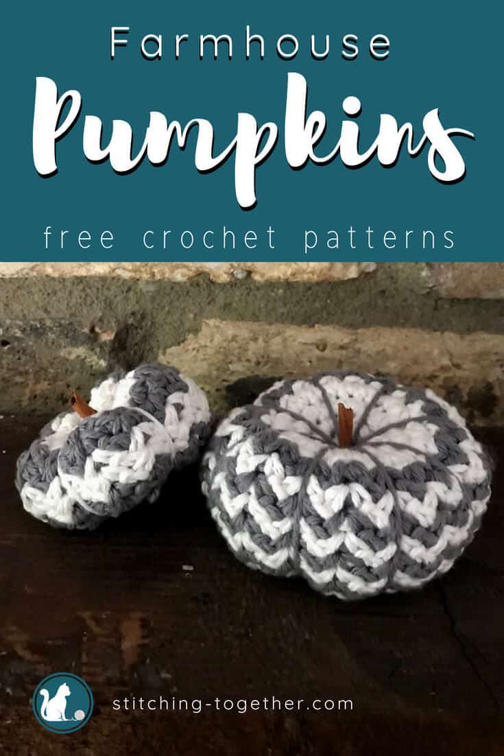 Farmhouse crochet pumpkins pin image with text overlay