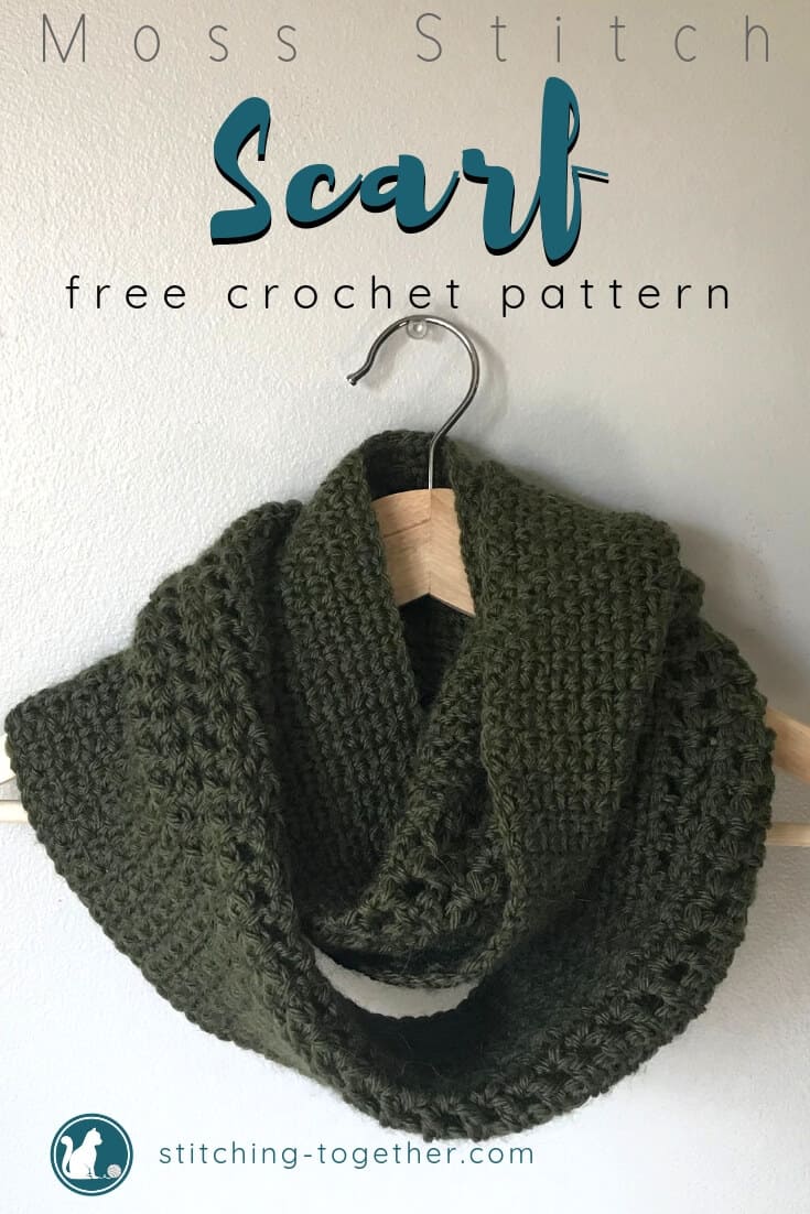 Crochet Moss Stitch Scarf Pin Image with text overlay