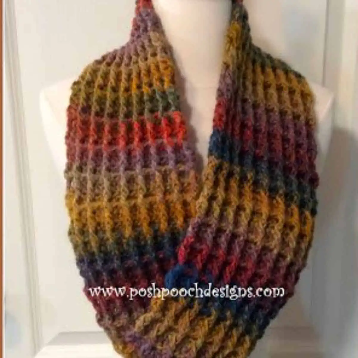 striped crochet cowl on a mannequin