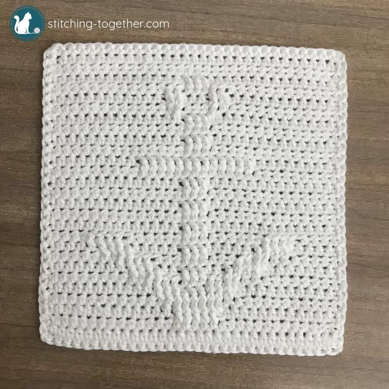 white crochet square with post stitch crochet anchor pattern
