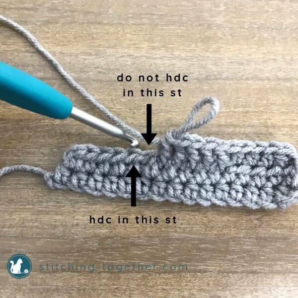 showing half double crochet placement after bpdc