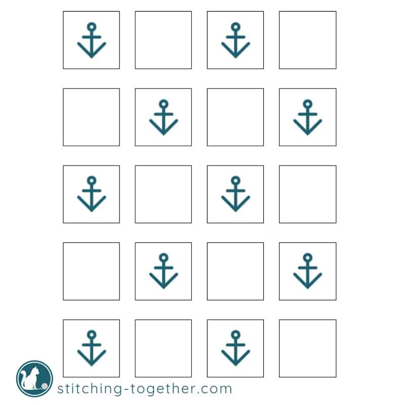 squares with anchors in them showing the layout of the anchor baby blanket pattern