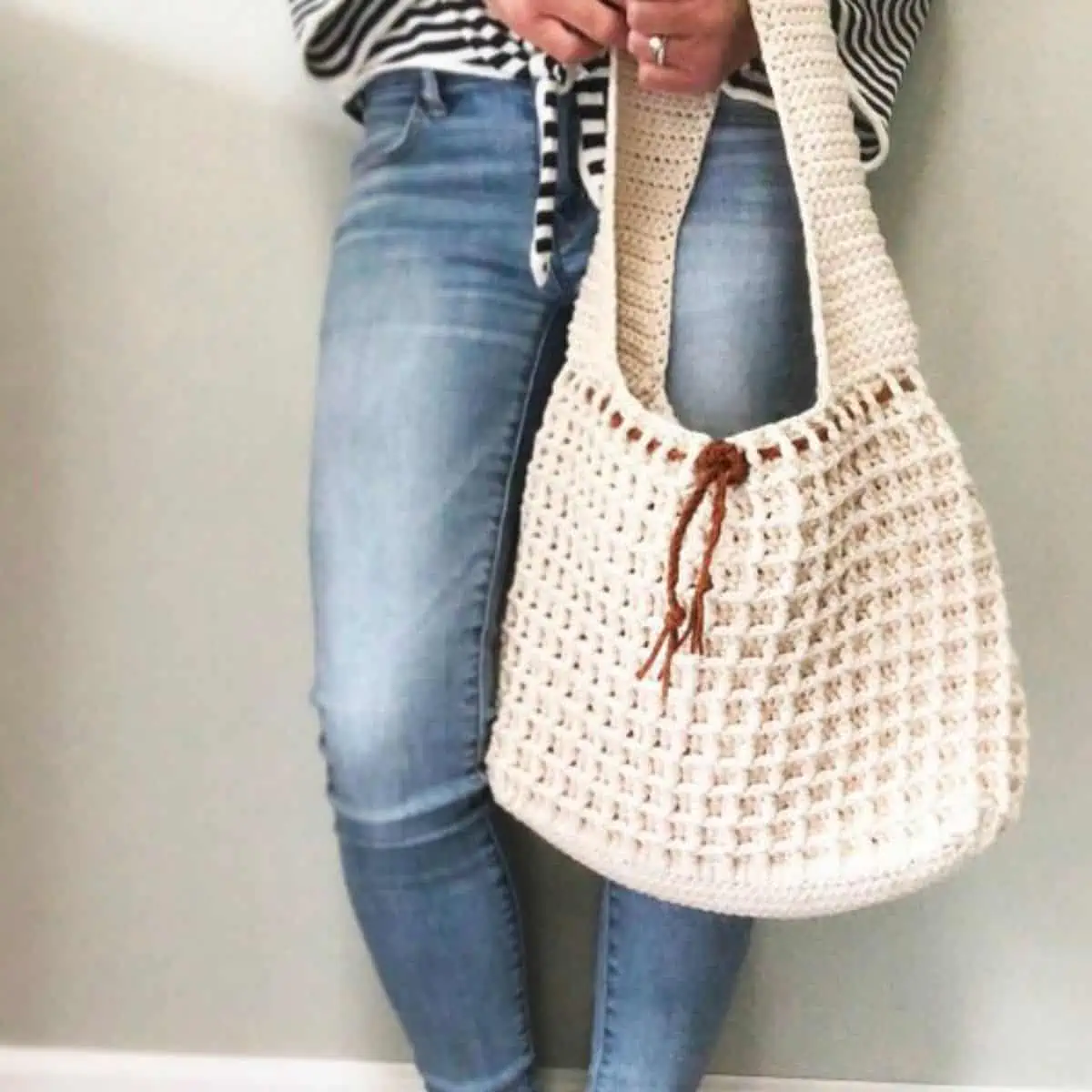 crochet bag being held 