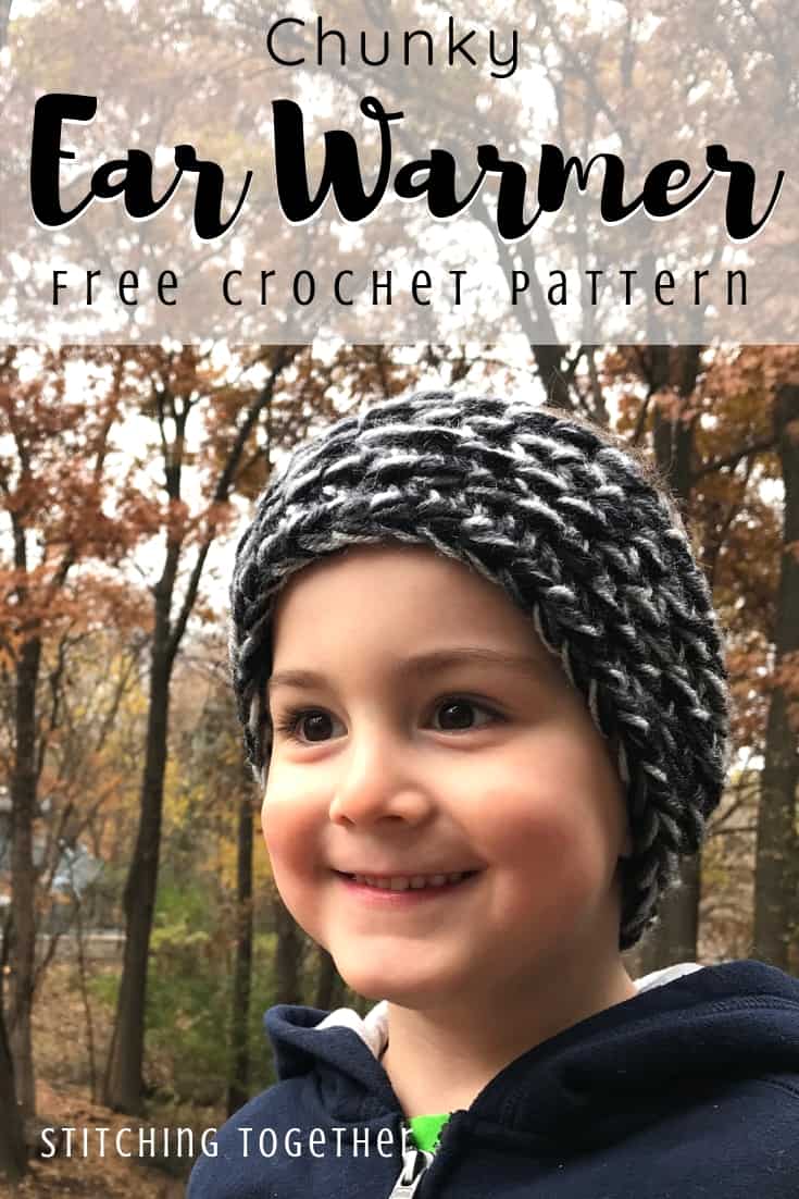 child wearing chunky crochet ear warmer pin image