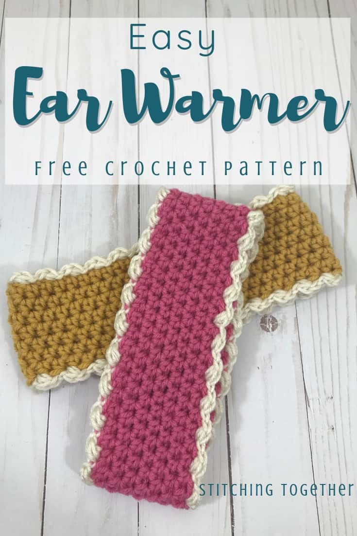 pink and gold crochet ear warmers pin image