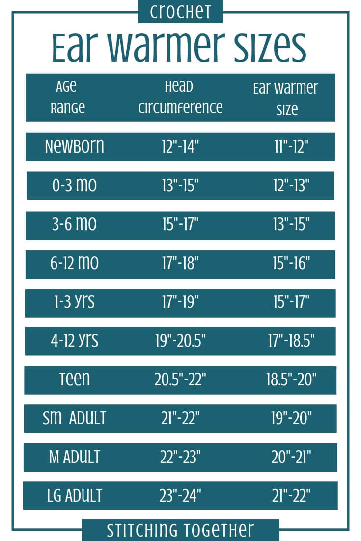 crochet ear warmer size chart